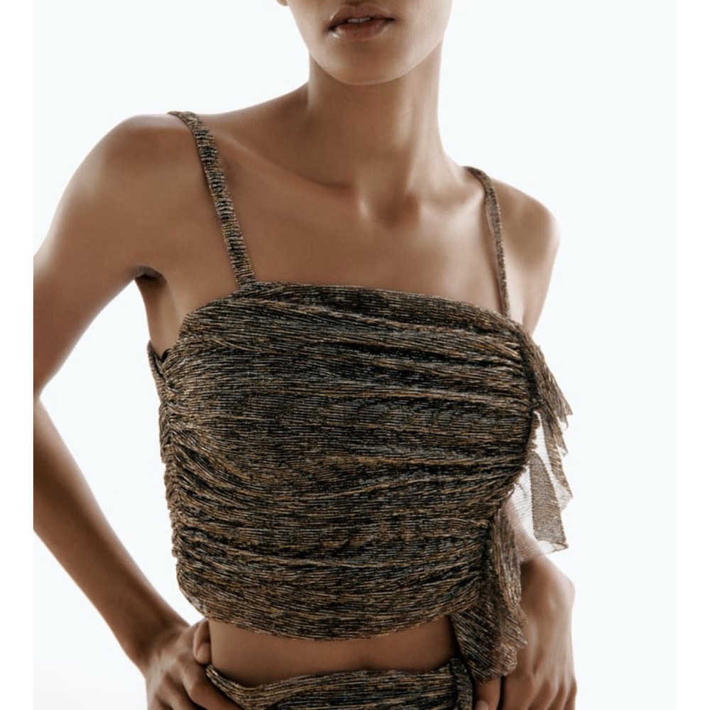 Zara Gold Thread Ruffled Top